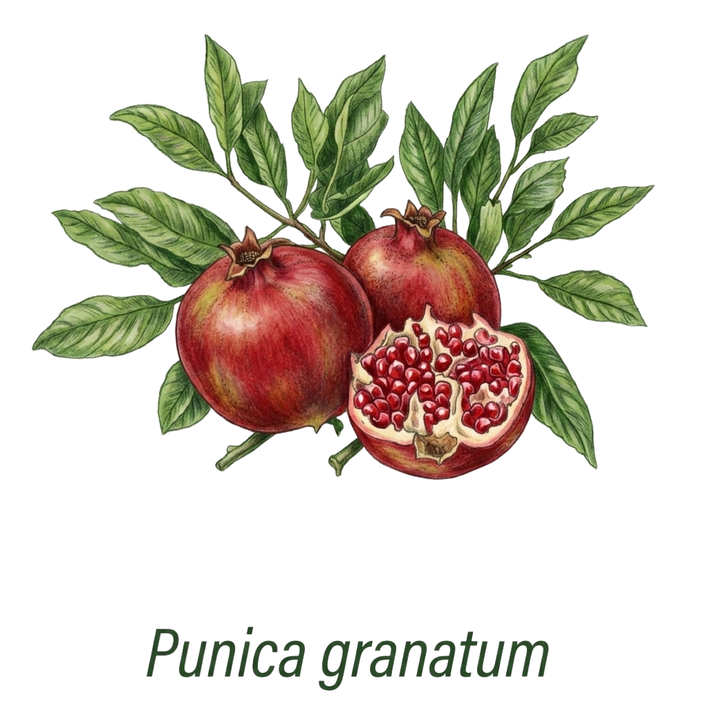 Pomegranate illustration with leaves.
